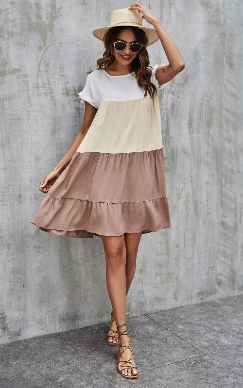 Tiered Smock Dress In White & Cream & Beige Popular unclassified dresses