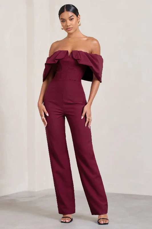 Time Will Tell | Berry Off The Shoulder Wide Leg Jumpsuit High-end unclassified dresses