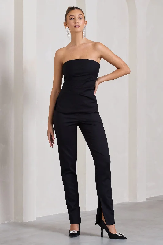 Walk That Walk | Black High-Waisted Flared-Leg Trousers Ruffled unclassified dresses